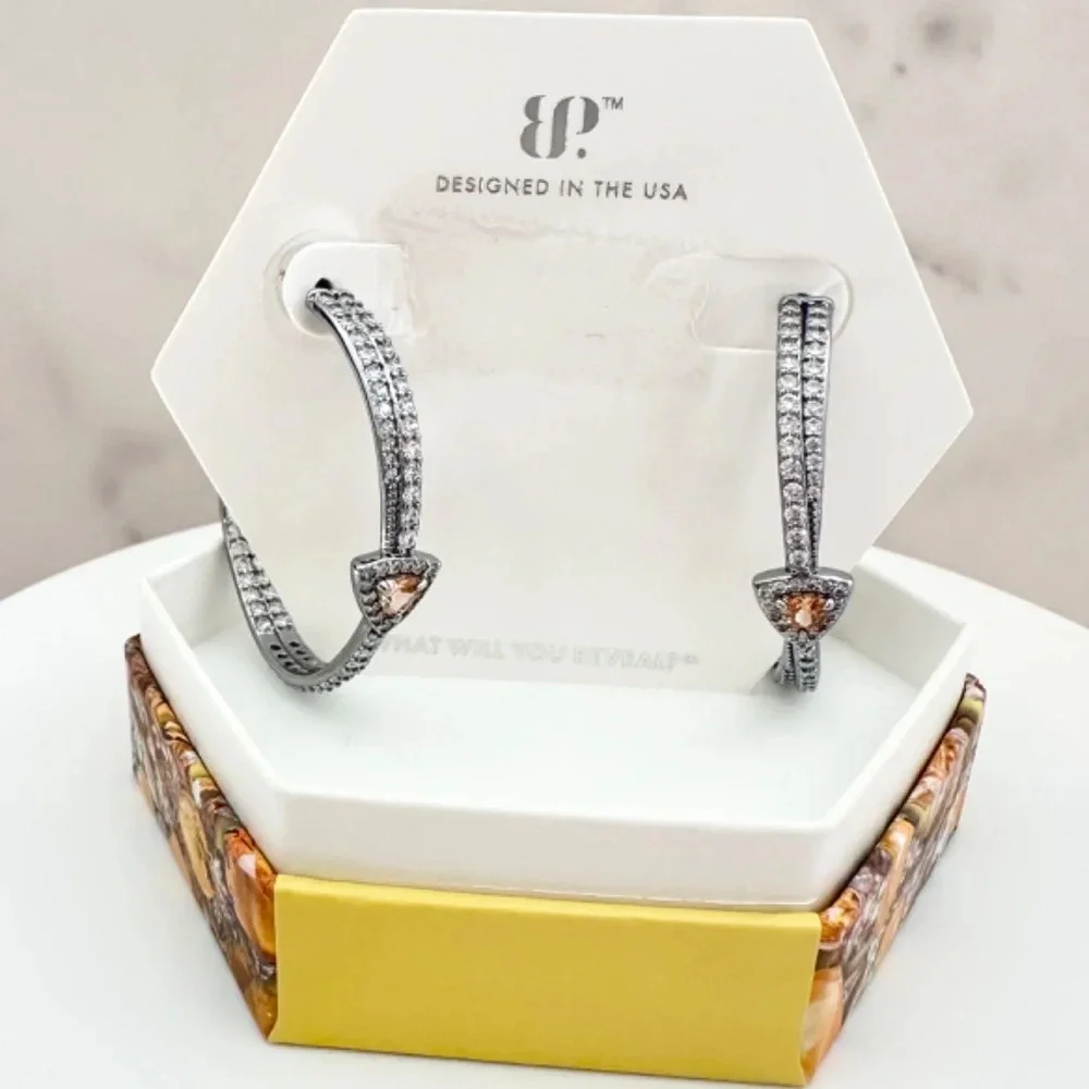 Bomb Party November Amber Topaz Hematite Hoop Earrings Just A Dreamer NWT